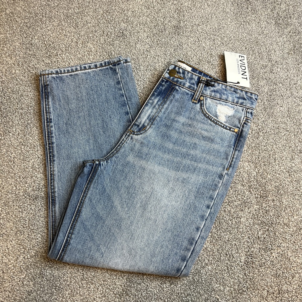 EVIDNT Jeans Womens 27 Blue Straight Leg Distressed High Rise Denim Pants Modern